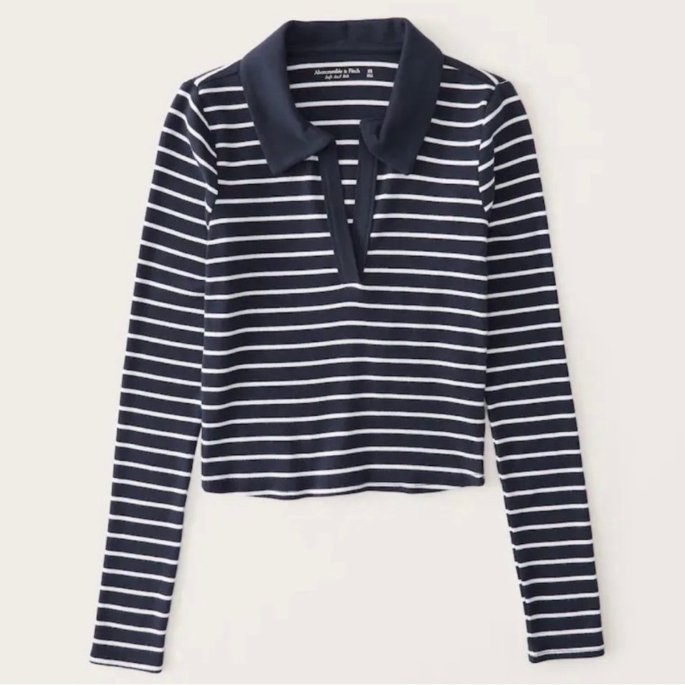 Abercrombie and Fitch Striped Long-Sleeve Ribbed Polo Top